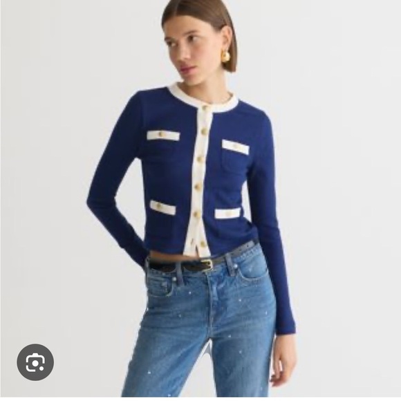 J. Crew Sweaters - Chic Navy and Cream Cardigan with Gold Buttons